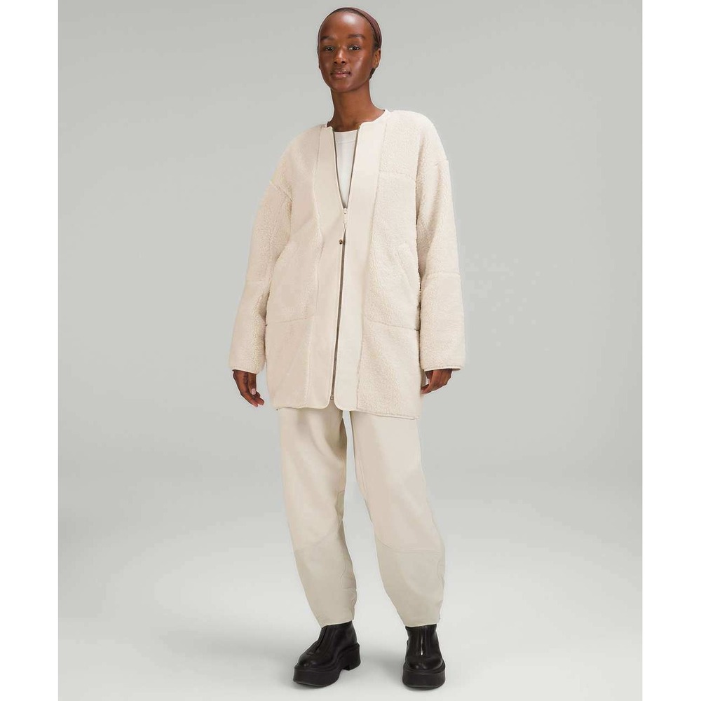 Lululemon Women's Collarless Textured Fleece Full Zip White Opal Jacket- 8